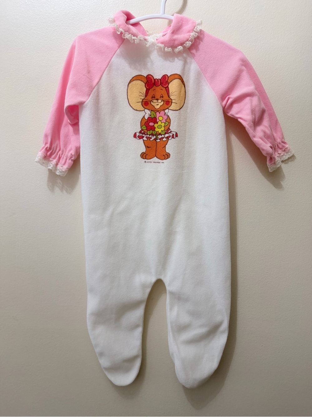 Vintage 1982 Lullaby Land Joyce Tagliasue Mouse Flowers Snap One Piece Footie